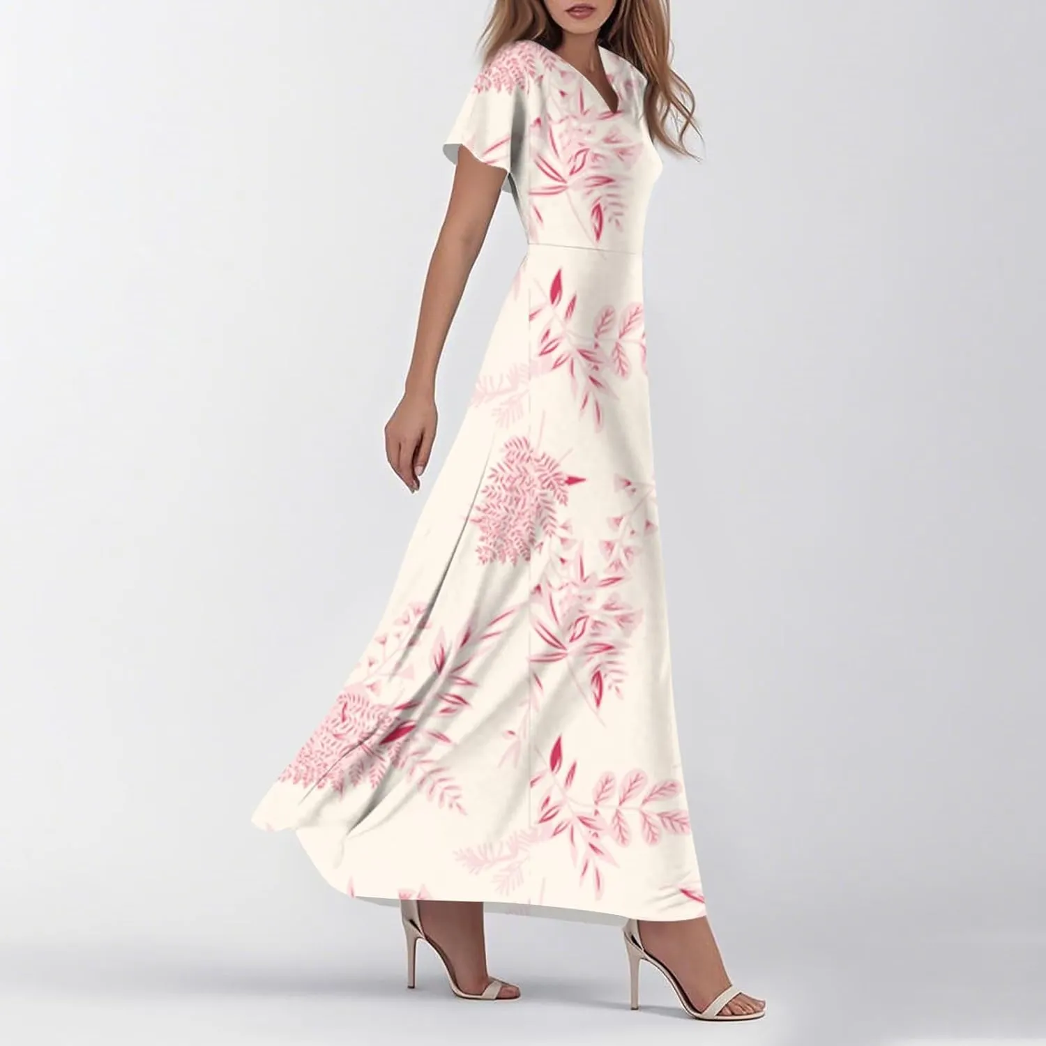 ZEFOTIM Women's Maxi Dress Party Floral Dress Short Sleeve V Neck Dresses