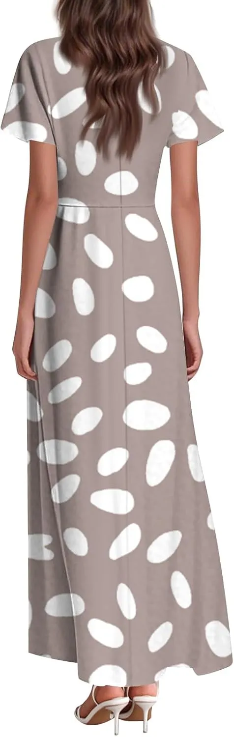 ZEFOTIM Women's Maxi Dress Party Floral Dress Short Sleeve V Neck Dresses