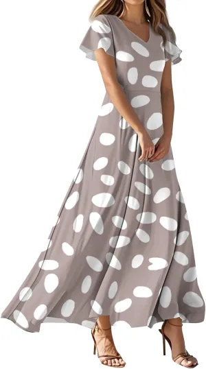 ZEFOTIM Women's Maxi Dress Party Floral Dress Short Sleeve V Neck Dresses