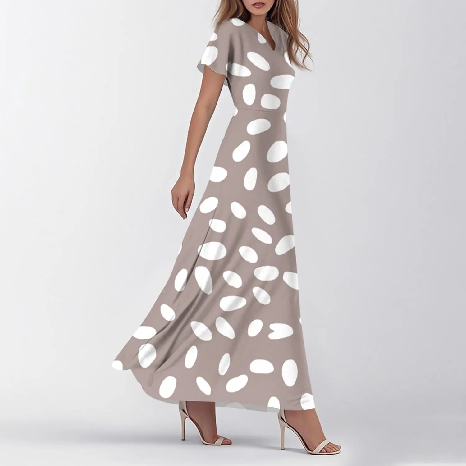 ZEFOTIM Women's Maxi Dress Party Floral Dress Short Sleeve V Neck Dresses