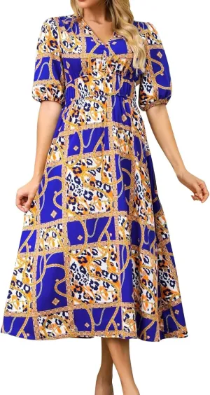 ZEFOTIM Women's Maxi Dress Trendy Floral Dress Short Sleeve V Neck Dresses