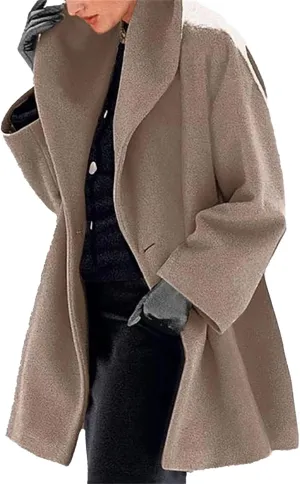 ZWRXW Womens Wool Blend Coat Single Breasted Trench Coat Open Front Shawl Collar Pea Coat Outwear Winter Solid Overcoat