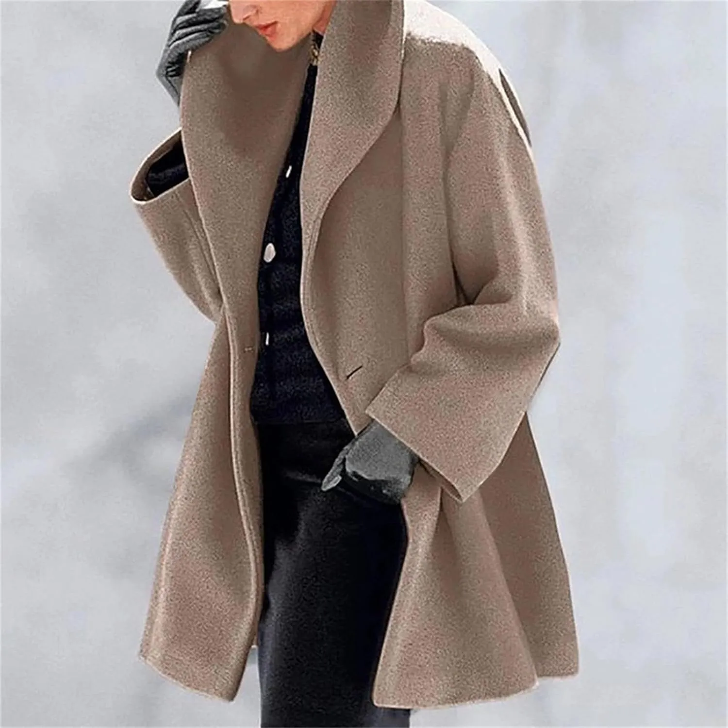 ZWRXW Womens Wool Blend Coat Single Breasted Trench Coat Open Front Shawl Collar Pea Coat Outwear Winter Solid Overcoat